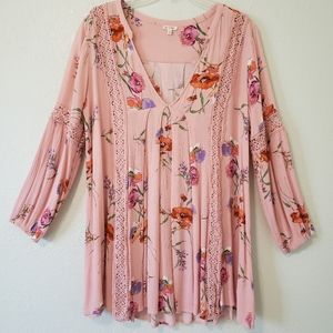 Spring pink long sleeved Large tunic blouse